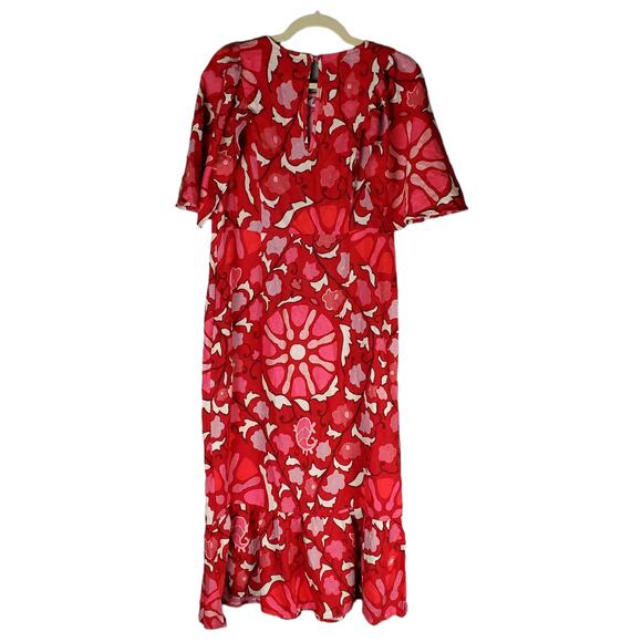 Rhode x Target Women's Red Zinnia Floral Print Bell Sleeve Midi Dress Size 14 - Picture 1 of 6